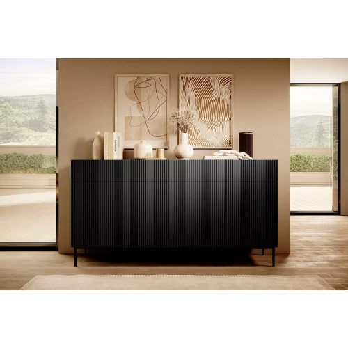 Komoda szufladami Nicole 200 cm - czarny mat / czarne nóżki